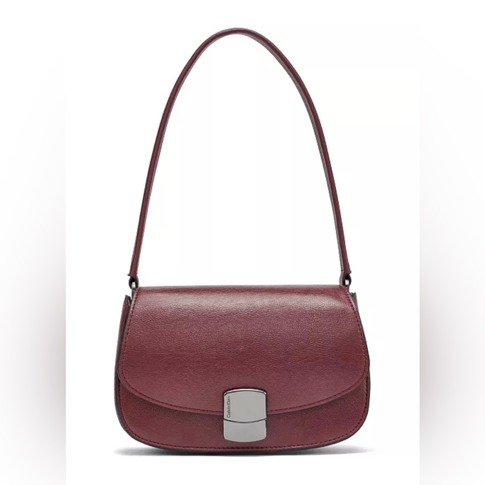 Calvin Klein Red Baguette Shoulder Bag Y2K Minimalist Clasp Small Purse - Picture 7 of 11